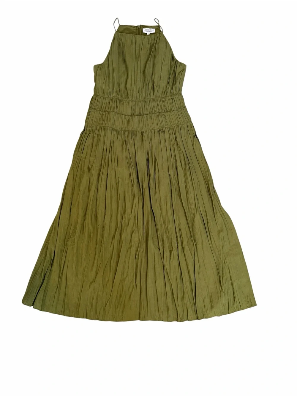 & Other Stories Olive Green Shirred‎ Sleeveless Midi Dress NWT Size 8